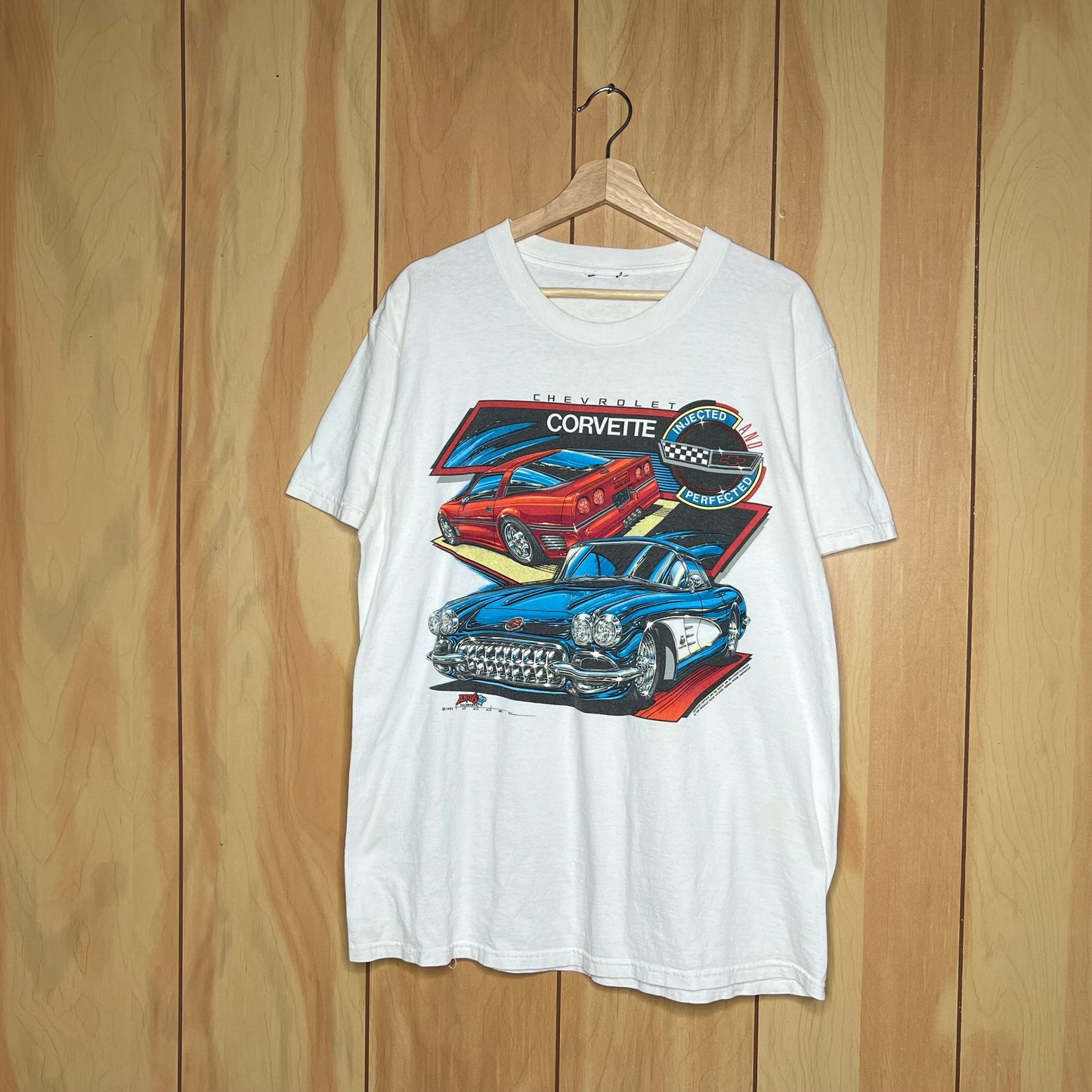 90s Chevrolet Chevy Corvette C1 C4 Injected and Perfected Car Shirt Size XL