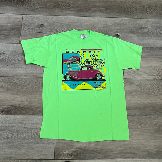 Old Car Show Shirt Neon Green Size Large