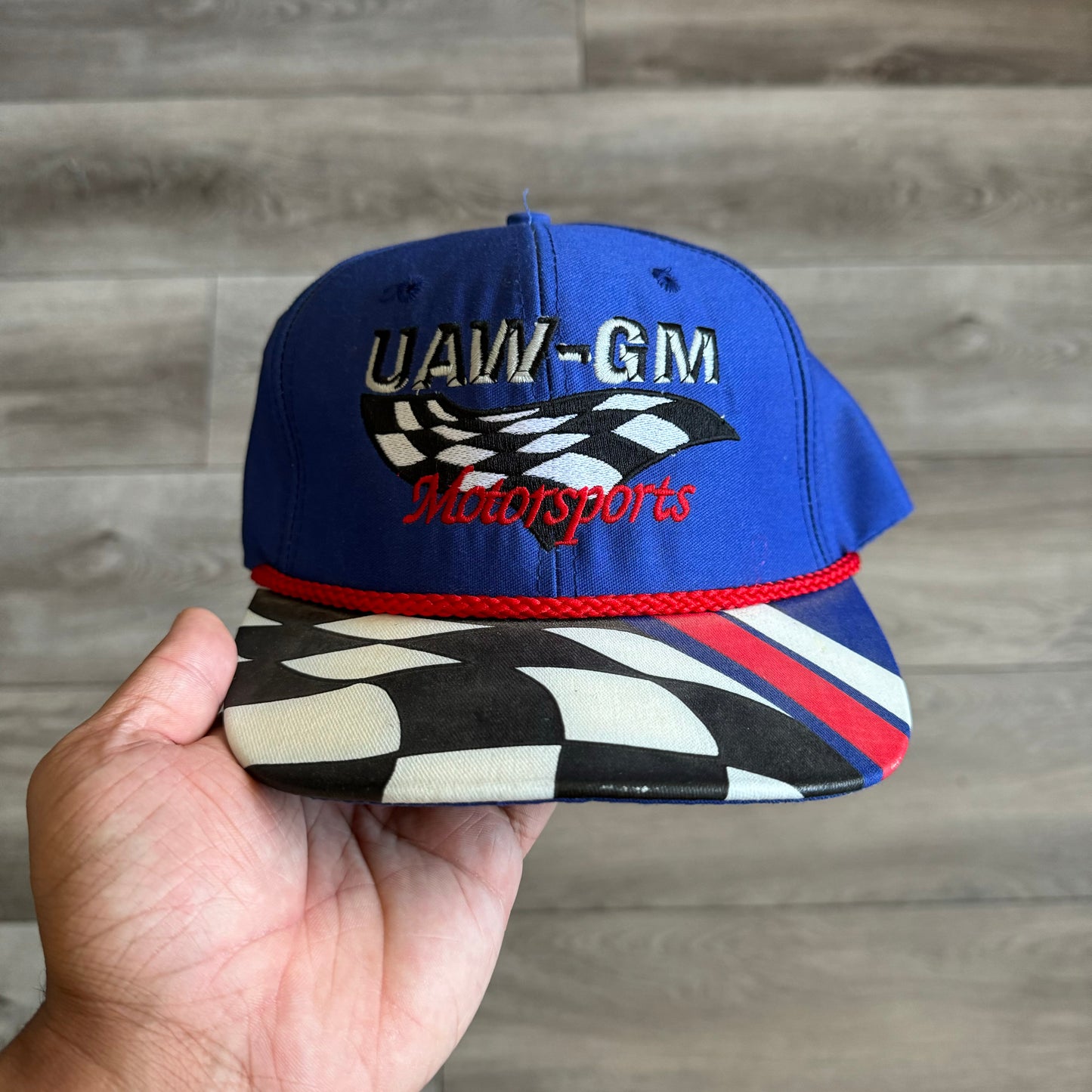 General Motors UAW Racing Flag Strapback Hat