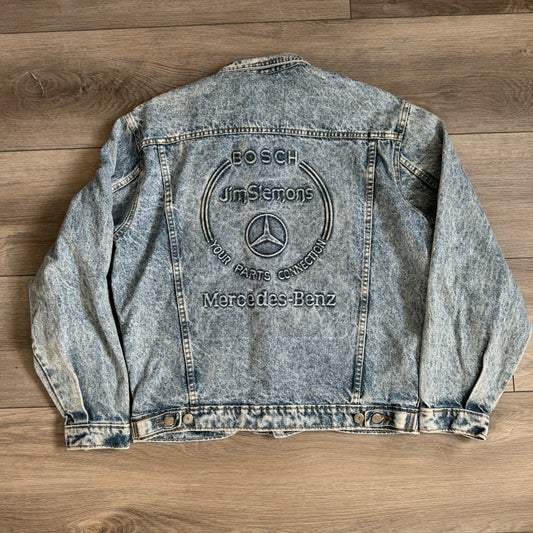 Mercedes Benz Bosch Acid Wash Denim Jacket Size Large