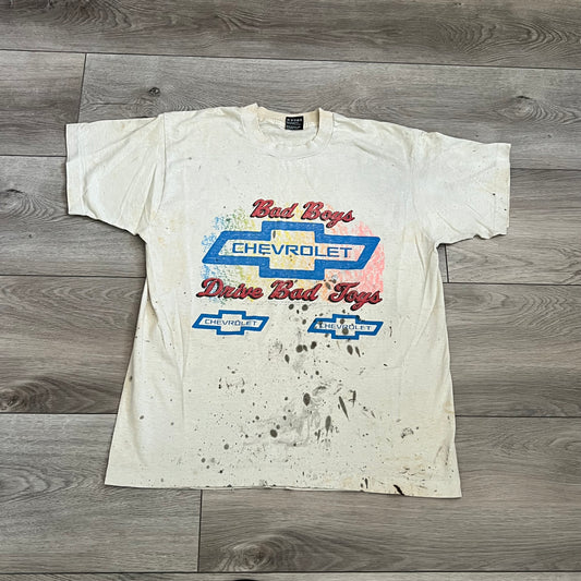 Chevy Bad Boys Drive Bad Toys Thrashed Shirt L