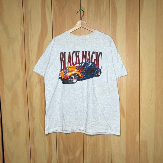 90s Old Car Flames Black Magic Shirt Size XL