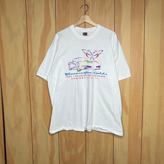 90s Chevy Chevrolet Corvette C5 Bloomington Gold Multicolor Lines Car Shirt Size XL