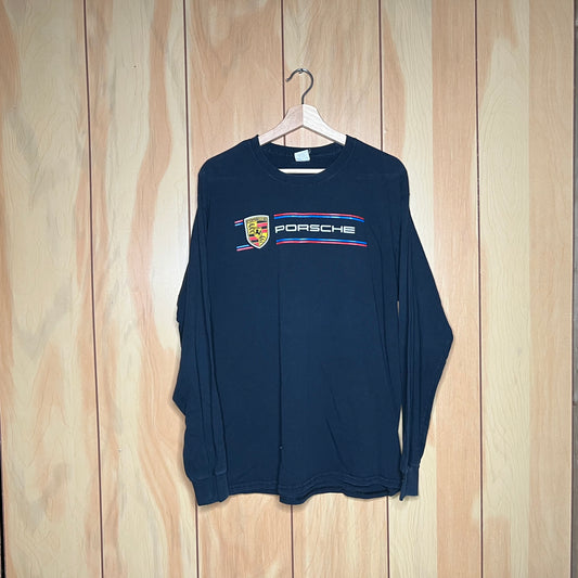 Porsche Spellout Crest Long Sleeve Shirt Size Large Modern