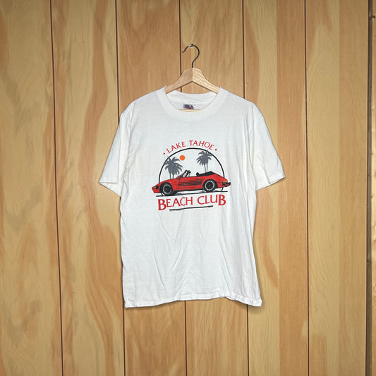 90s Porsche 930 Slant Nose Convertible Lake Tahoe Beach Club Car Shirt Size Large