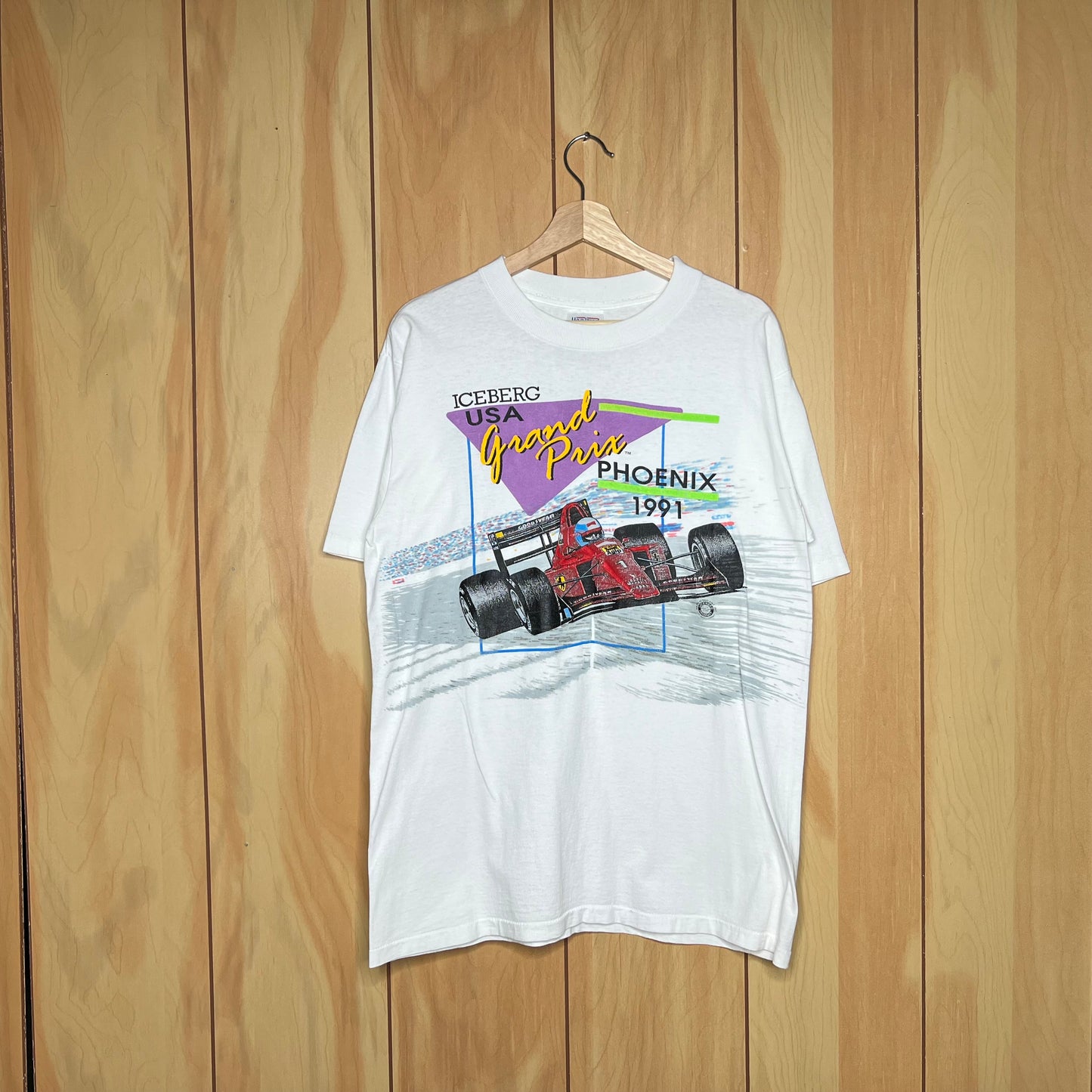 1991 Iceberg USA Grand Prix Phoenix Ferrari All Over Print Racing Shirt Size Large