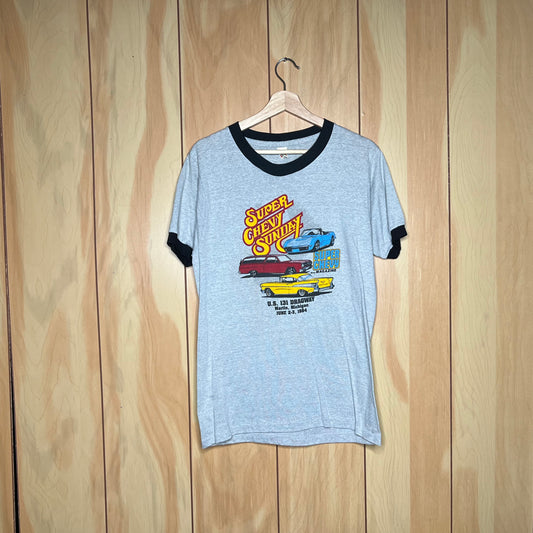 80s Super Chevy Sunday Michigan Car Ringer Shirt Size Large