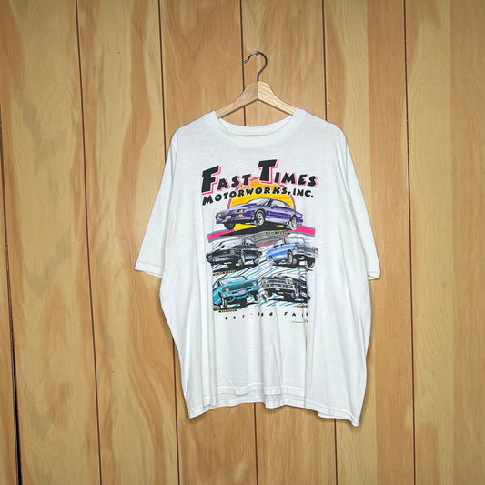90s Fast Times Motorworks Chevy Camaro Nova Chevelle Drag Racing Shirt Size XXL