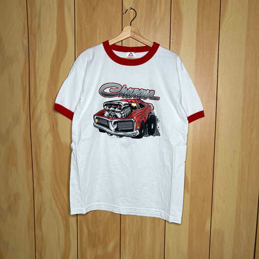 00s Dodge Charger Cartoony Style Ringer Shirt Size Large